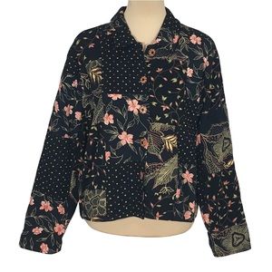 Casual Studio Black Pink Floral Polka Dot Blazer, Women's Medium
